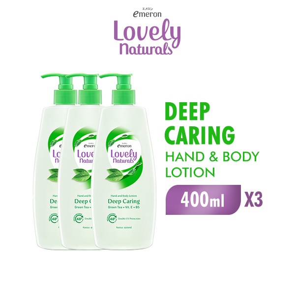 Emeron Lovely Naturals Hand & Body Lotion Deep Caring Green Tea 400 ml x3