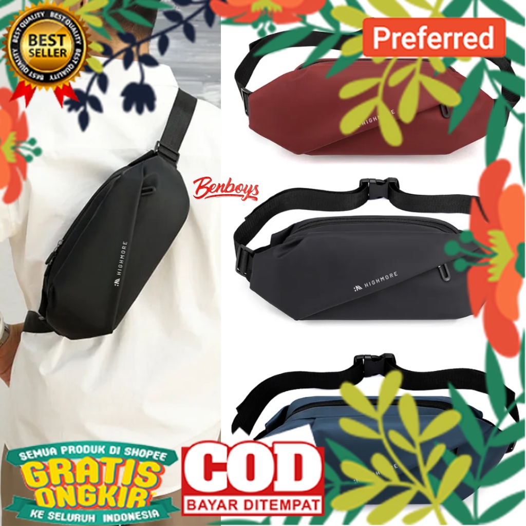 Tas Selempang Pria Waistbag Waterproof Highmore Dua Muka Bisa Bolak Balik - WAISTBAG HIGHMORE// TAS 