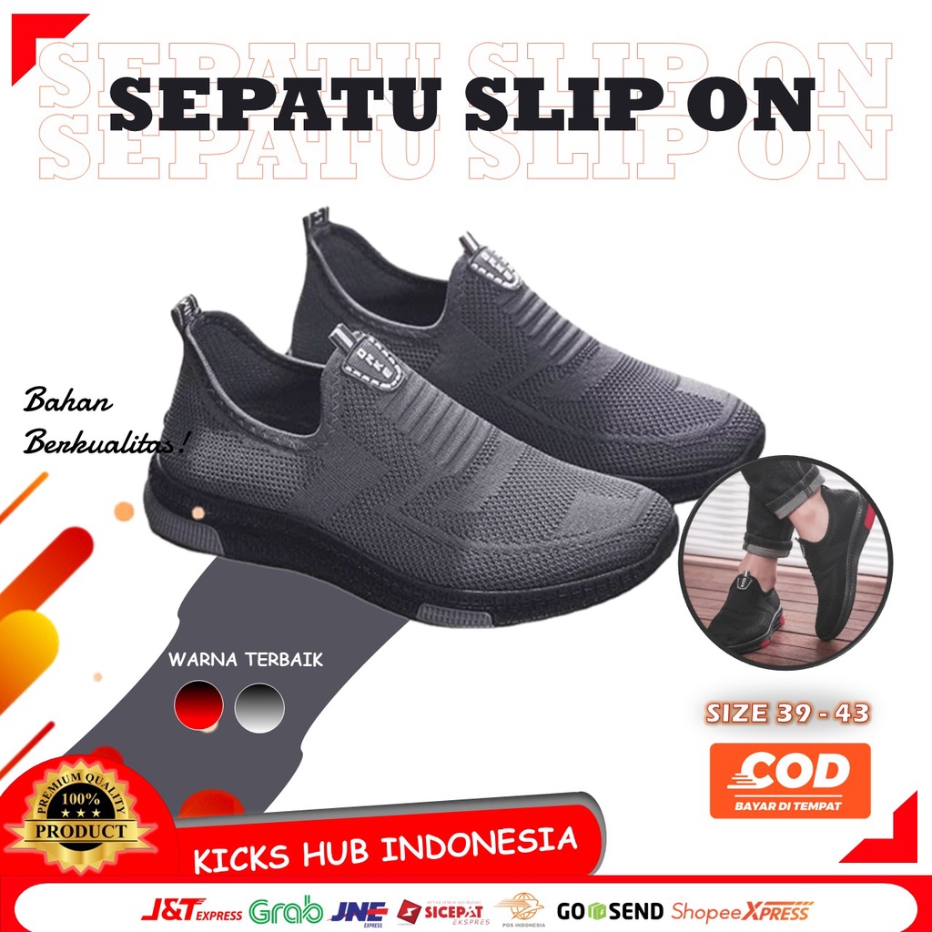 Sepatu Slip On Pria Onke Polos Sneakers Size 39-43 Fashion Stylish Outdoor Indoor Kekinian
