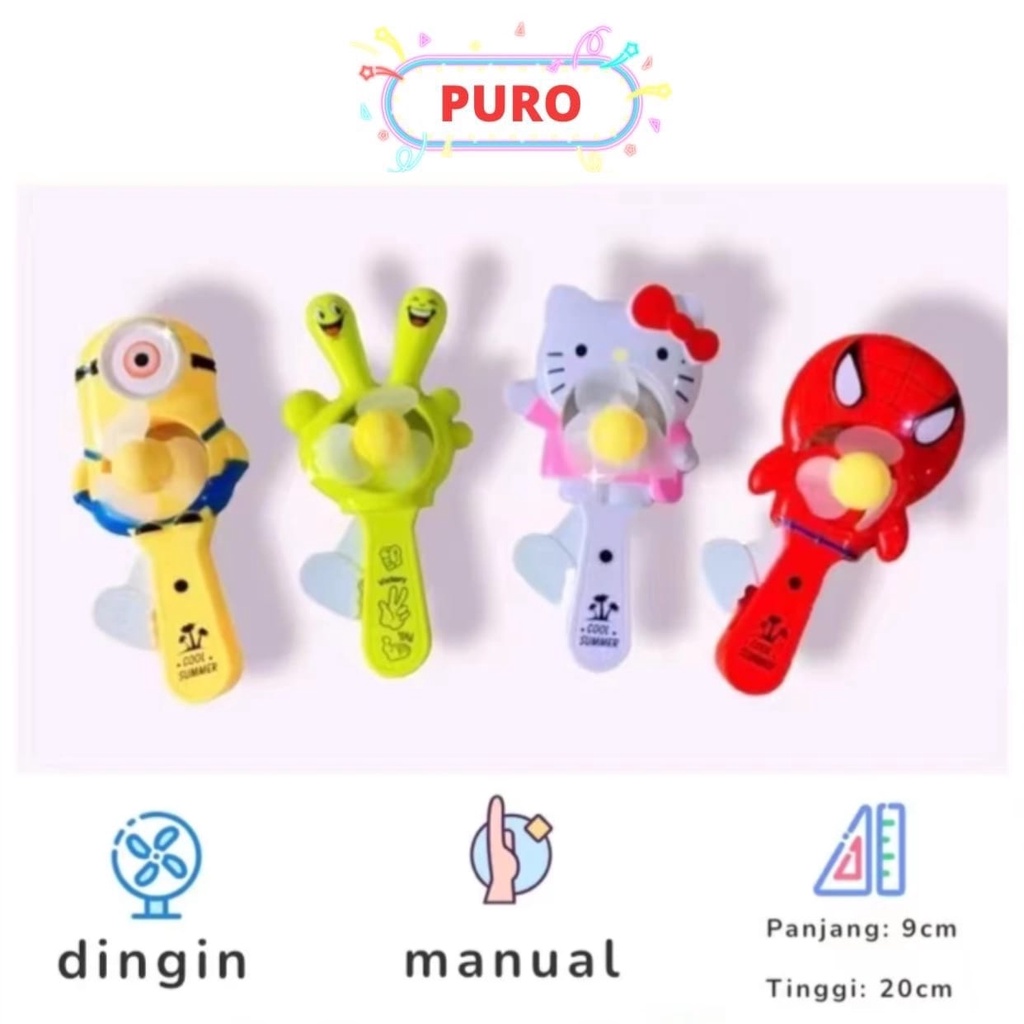 Kipas Genggam Karakter / Pegang Tangan Manual Tekan Karakter Tanpa Baterai / kipas Tangan Unik Carak
