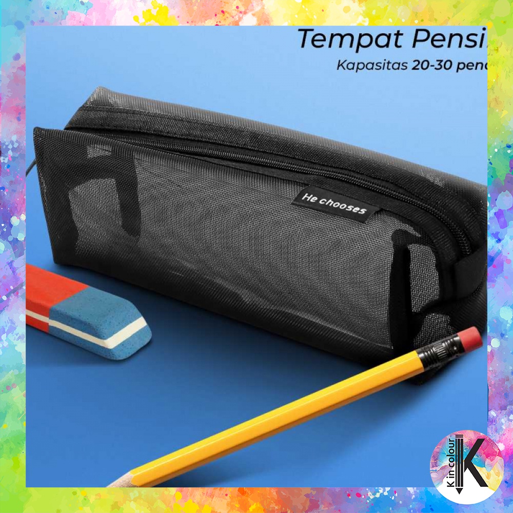 

Khansun Tempat Pensil Jaring Simple Stationery Mesh Zipper Bag -BK610