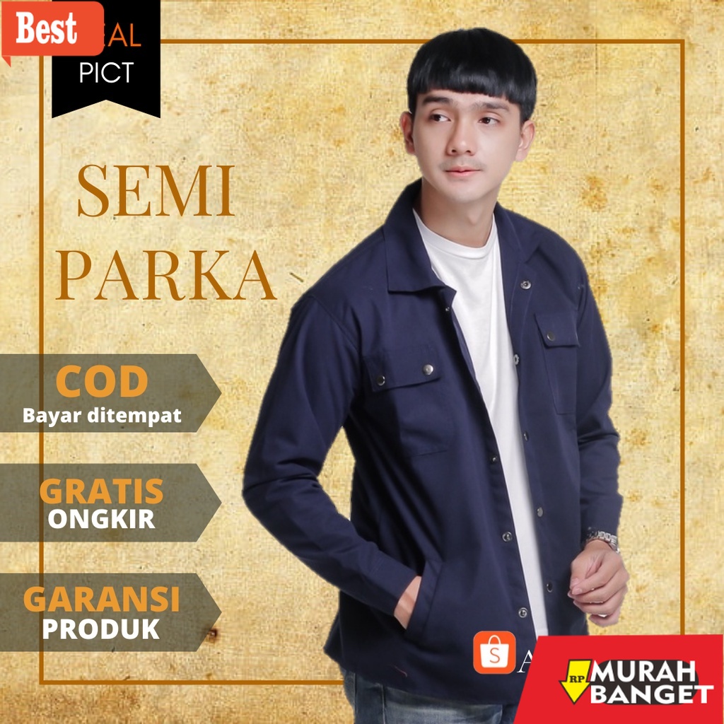 Outer pria  ukuran besar- Jaket Semi Parka Pria Wanita Canvas Jumbo Ukuran M L XL XXL