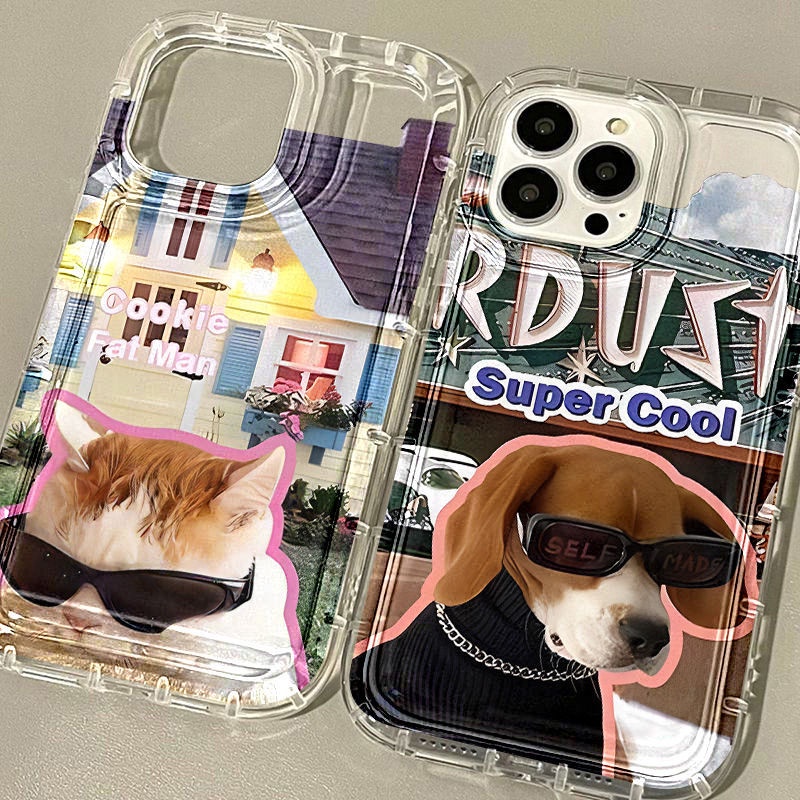 Kacamata hitam anti jatuh kucing dan anjing Case untuk IPhone  8 XR 13 11 6 7 14 Plus XS MAX X 12 MI