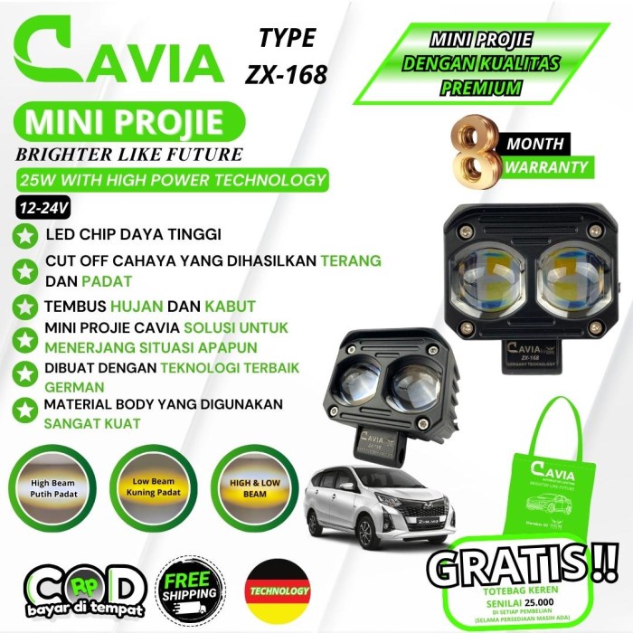 CAVIA-PREMIUM MINI PROJIE LAMPU TEMBAK SOROT 2 3 MATA LED FOGLAMP MOBIL CALYA