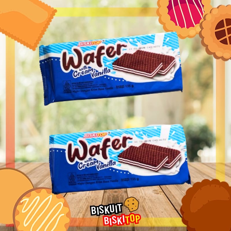 

B.BISKITOP - WAFFER CREAM VANILA 135g Biskuit Snack Ringan Cemilan Anak Murah Rasa Vanila Vanilla