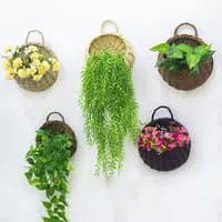 Vas Rotan Keranjang Bunga Plastik Artificial / Pot Dinding Gantung
