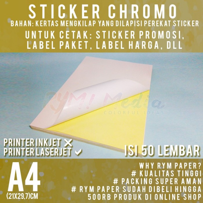 

Sticker Chromo A4 isi 50 lembar Kertas Stiker Glossy Mengkilap A4