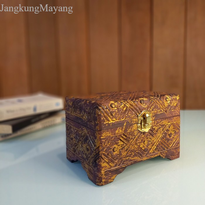 

Tempat Penyimpanan Perhiasan Kotak Ukiran Kayu Gold Antik murah