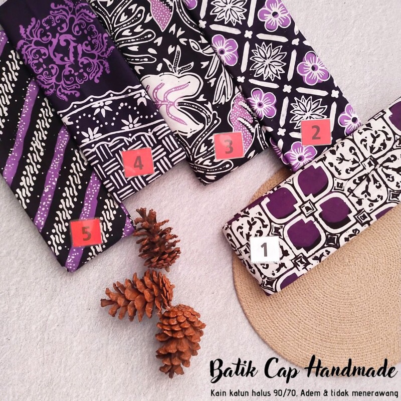 HN1 KAIN BATIK CAP HANDMADE GARUTAN KAIN HALUS WARNA HITAM PUTIH Ungu, KAIN BATIK SERAGAMAN
