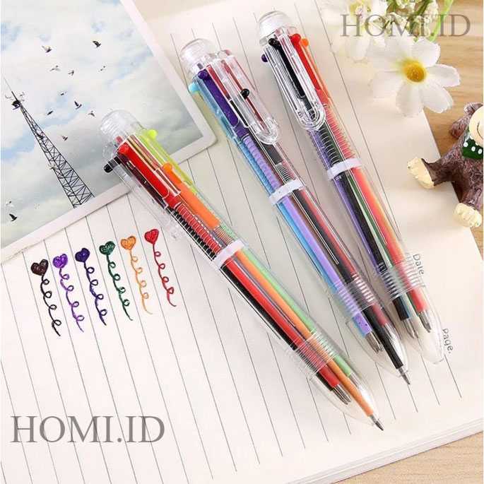 

Pulpen 6 in 1 Pena Bolpoin Warna-Warni Multi Colored Pen