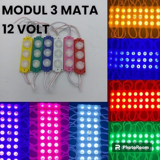 Lampu LED Modul Strip 3 Mata Besar 12V 12 Volt Lampu Hias Mobil Motor
