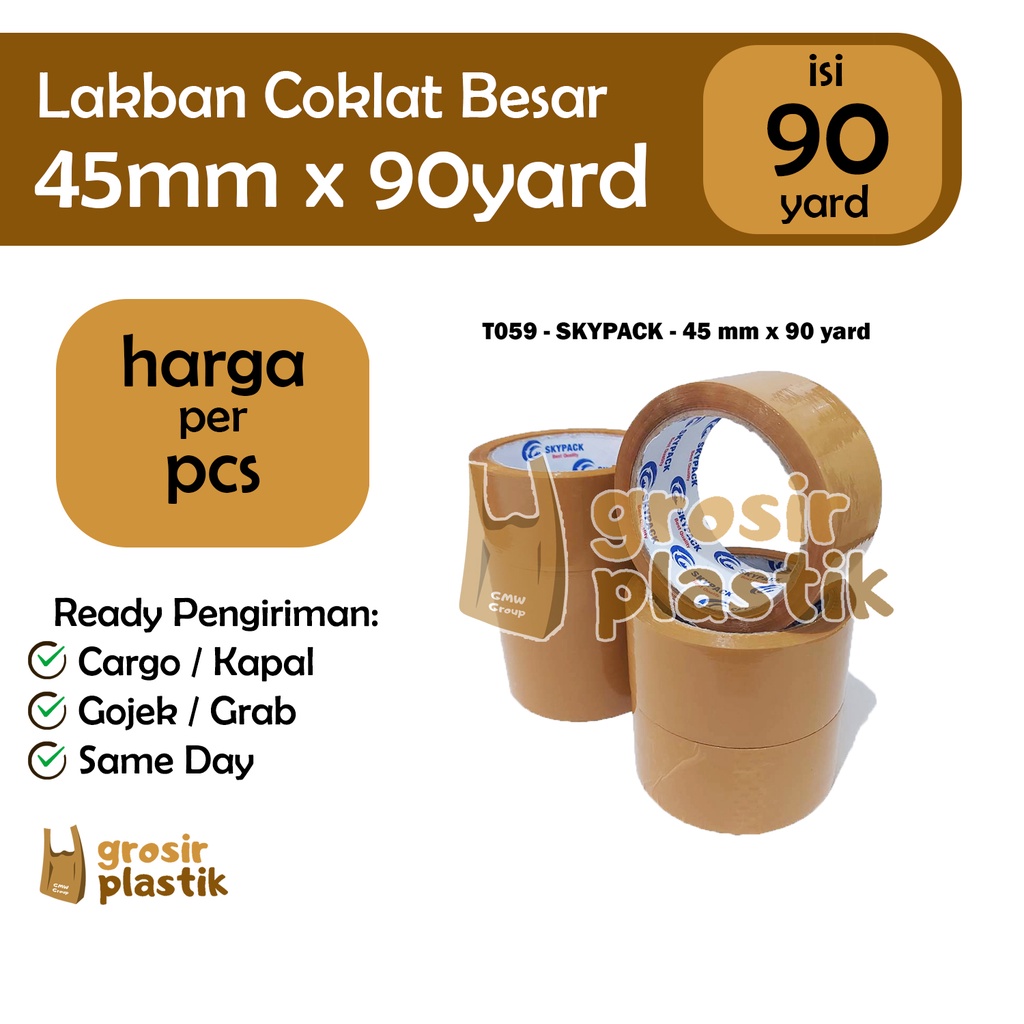 

[BKS] T059 Isolasi Plester Lakban Warna Coklat Skypack 45mm 90yard - Grosir Plastik
