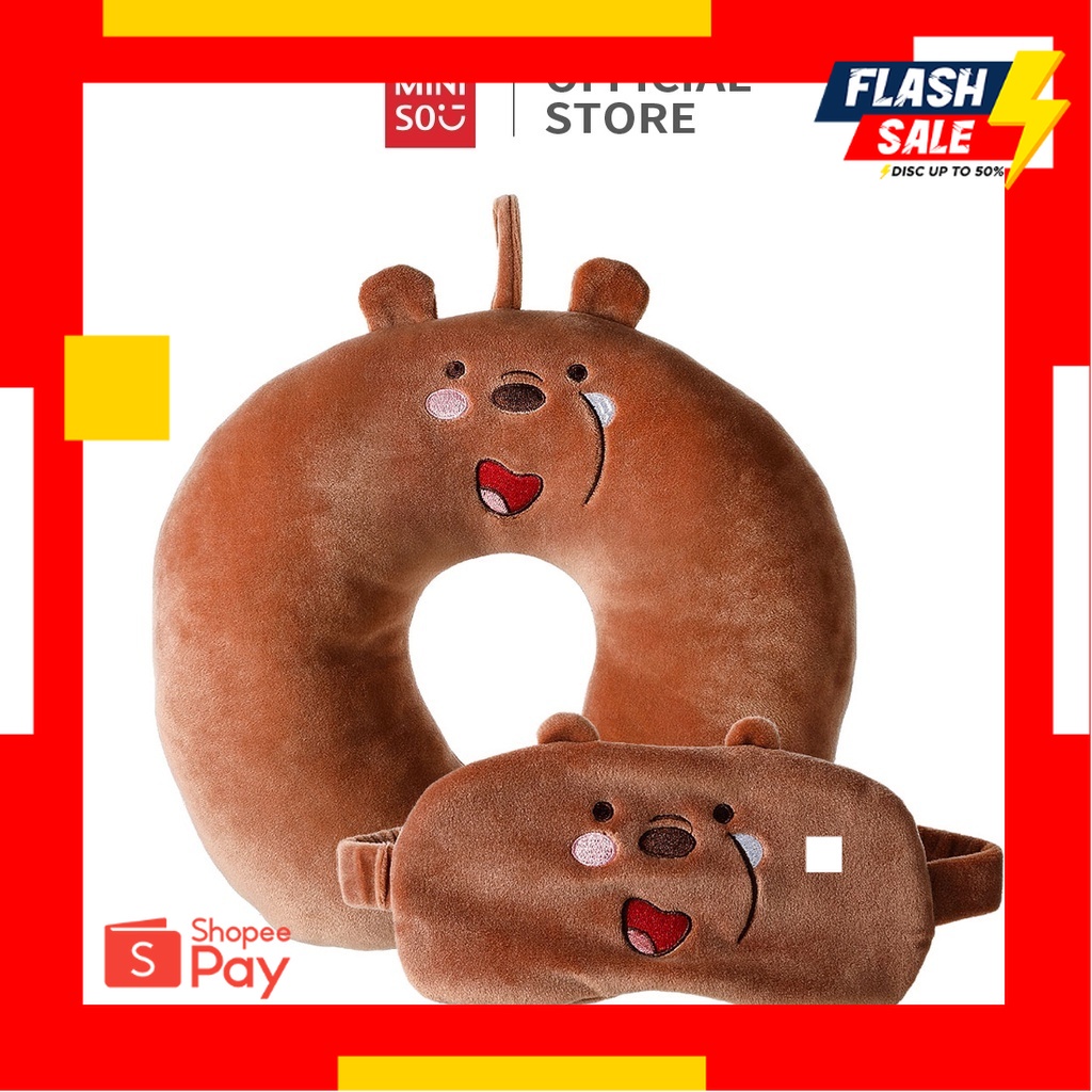 1.1 NEW YEAR SALE |MINISO Bantal Leher Travel Masker Mata Tidur We bare Bears Bantal Leher Dewasa Ba