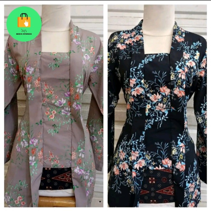 

New Atasan kebaya kutubaru motif bunga/kebaya seragaman kerja - Hitam, 4L