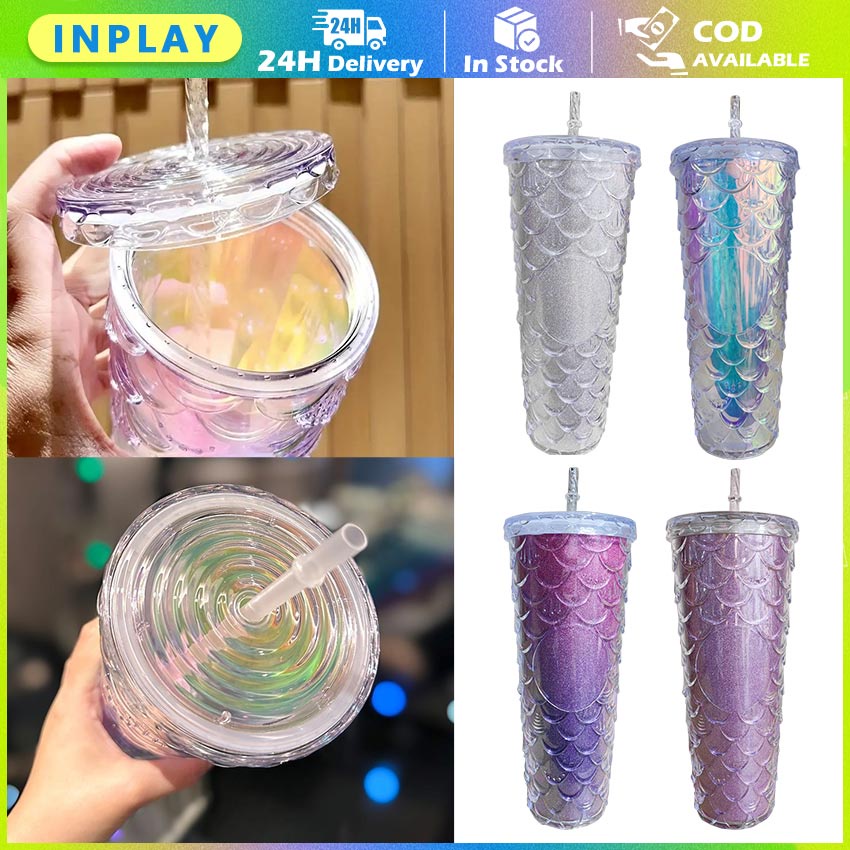 710ml Starbucks Tumbler Fish Scale Straw Cups Starbucks Mermaid Pink/Purple Cold Cup Tumbler