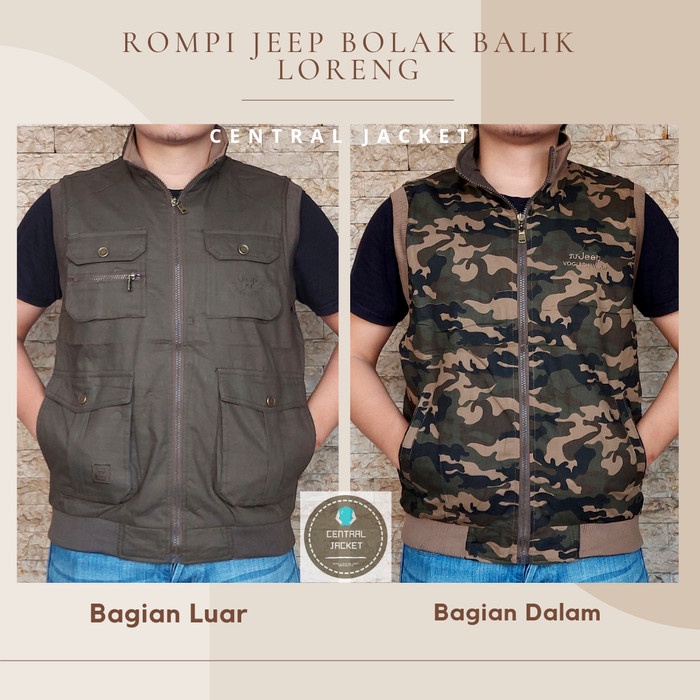 ✨BISA COD✨ -ROMPI IMPOR PRIA BOLAK BALIK LORENG - JAKET ROMPI OUTDOOR - ROMPI PRIA - Cokelat, XL(L l