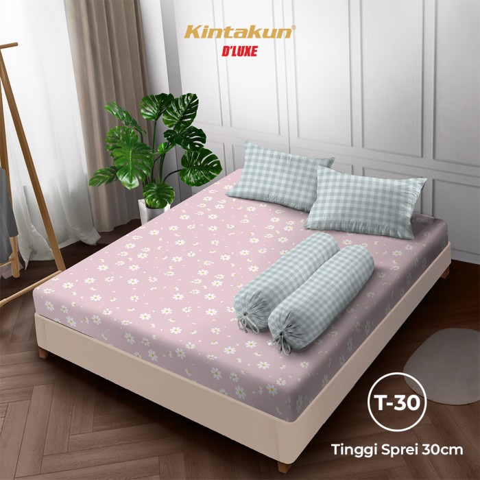 Ready Kintakun Sprei Fitted 140 / 160 / 180 / 200 Minimalis Bunga DLUXE 30cm - Yuna, 140 x 200