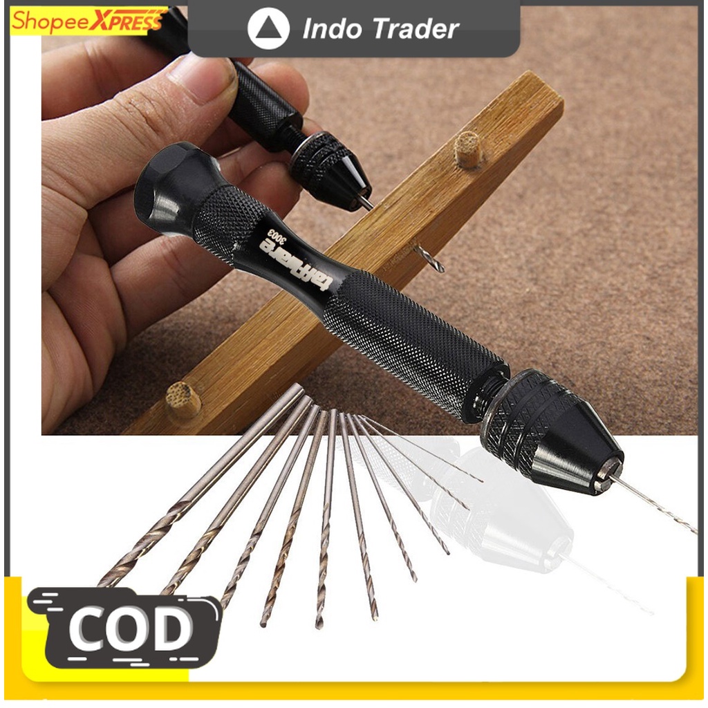 Bor Tangan Manual Kecil Mini Portable Tanpa Kabel 10 Mata Bor untuk Lubang Kecil PCB Plastik Akrilik