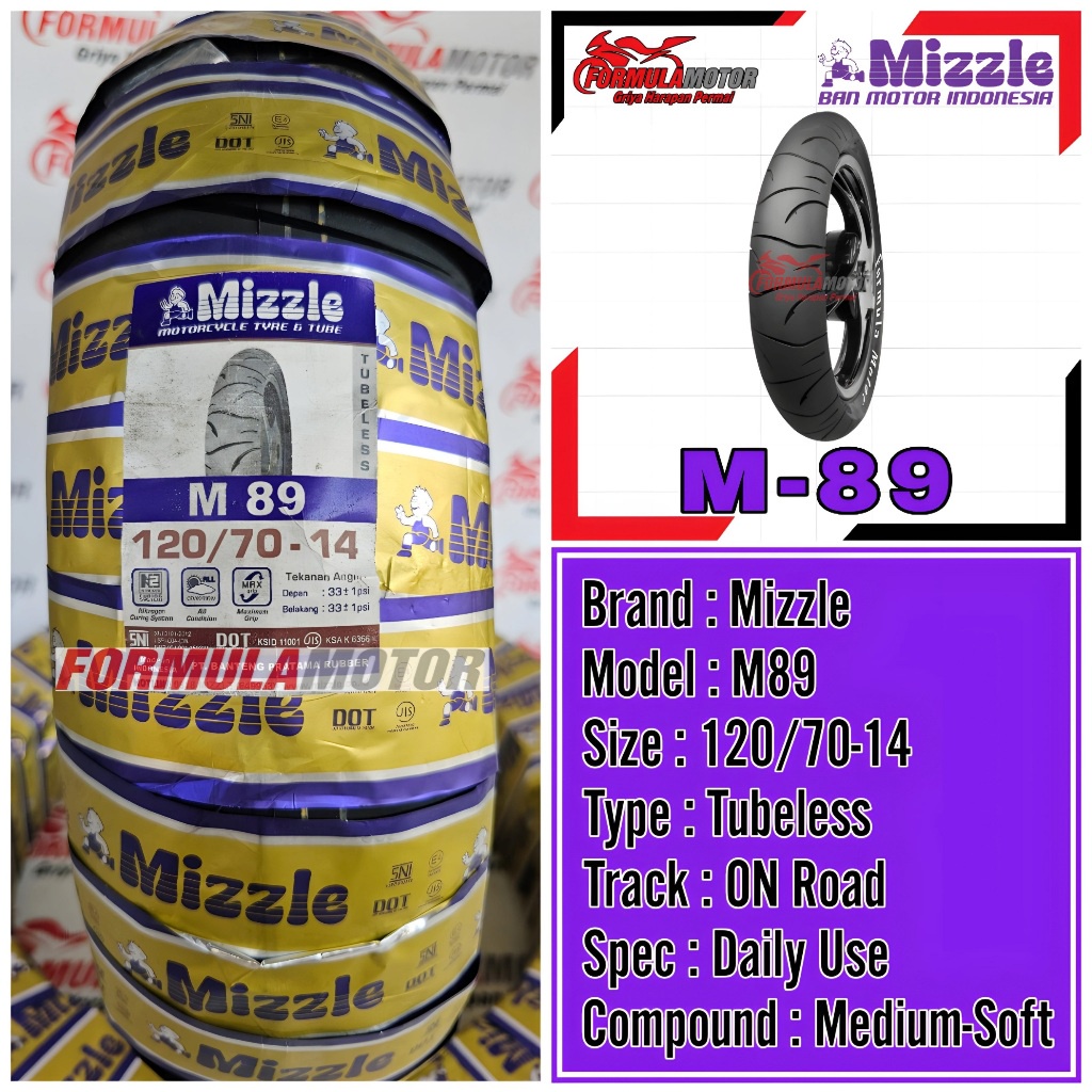 120/70-14 Ban Mizzle M89 Ring 14 Tubeless (Profil Donat) Ban Belakang Motor Matic PCX-150, Vario-160 Tubles