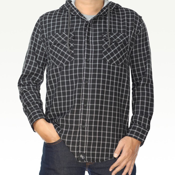 ✨MURAH✨ -Kemeja Flanel Kaos 2in1 Big Size Jumbo Hem Kotak Casual Kerja Hoodie - Abu-abu, 6XL