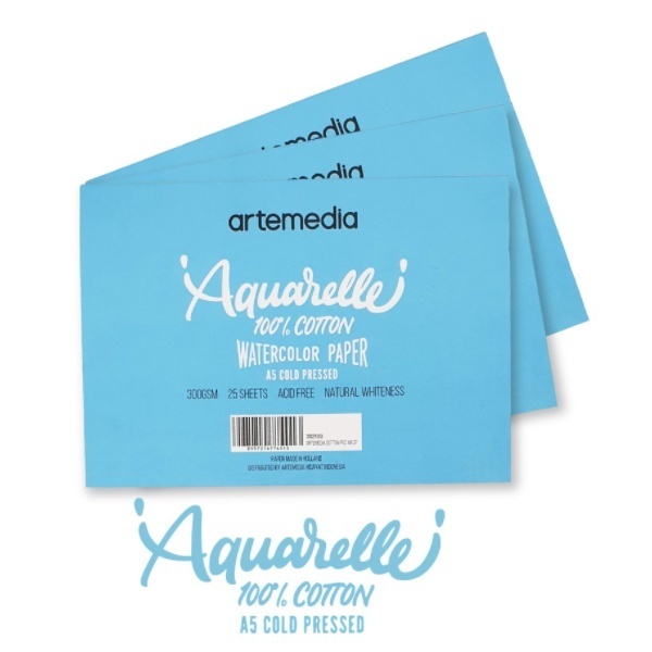 

Artemedia Aquarelle A5 Cotton 300gsm 25 Lembar Watercolor Pad Kertas Cat Air Myarts