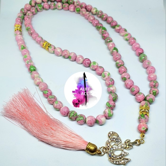 tasbih batu pirus rose + lafad ALLAH 99 BUTIR 1000%ASLI NATURAL - tasbih 99 butir