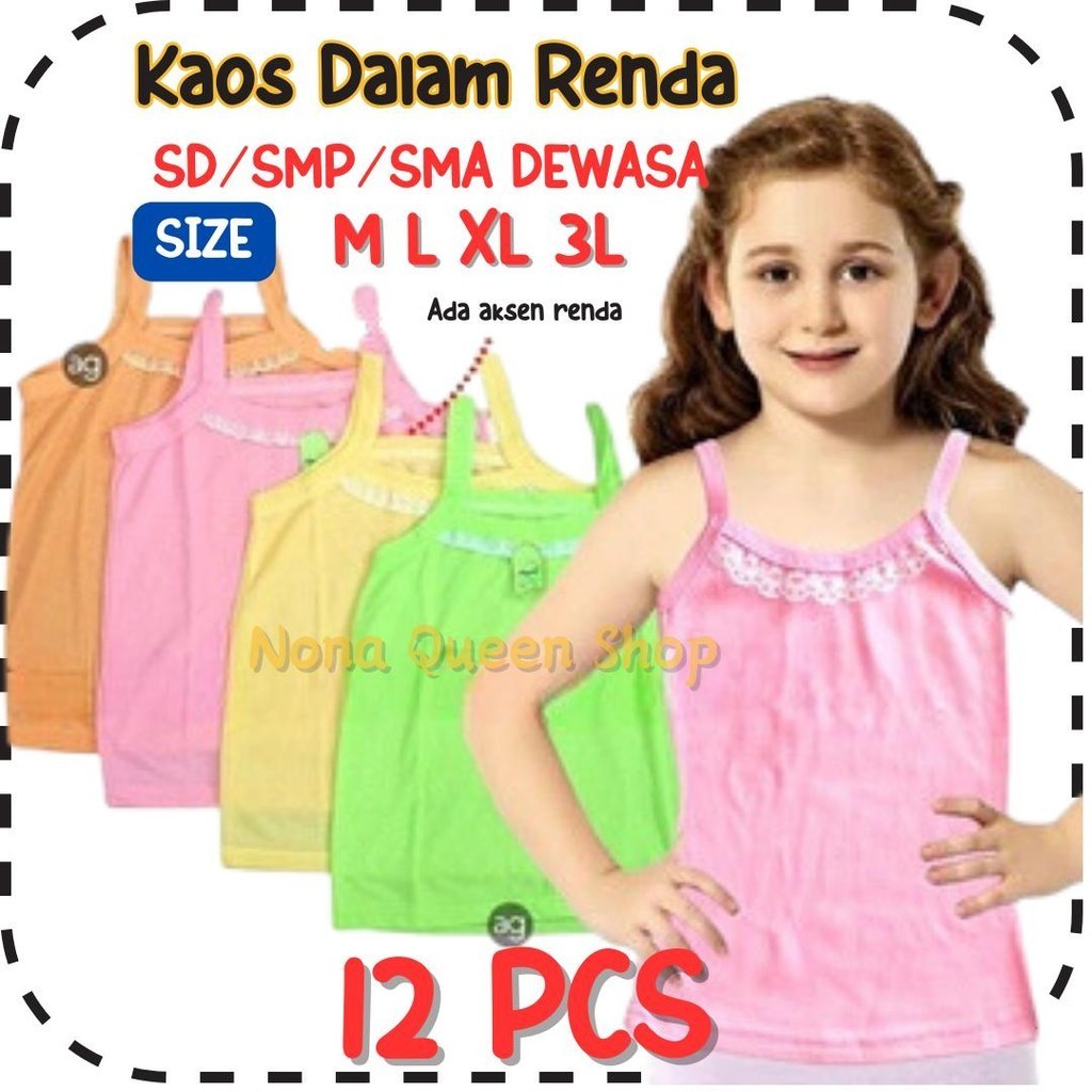 LUSINAN KAOS DALAM ANAK WANITA REMAJA SANDATAN RENDA SIZE M L XL UNTUK ANAK SD SMP SMA MURAH