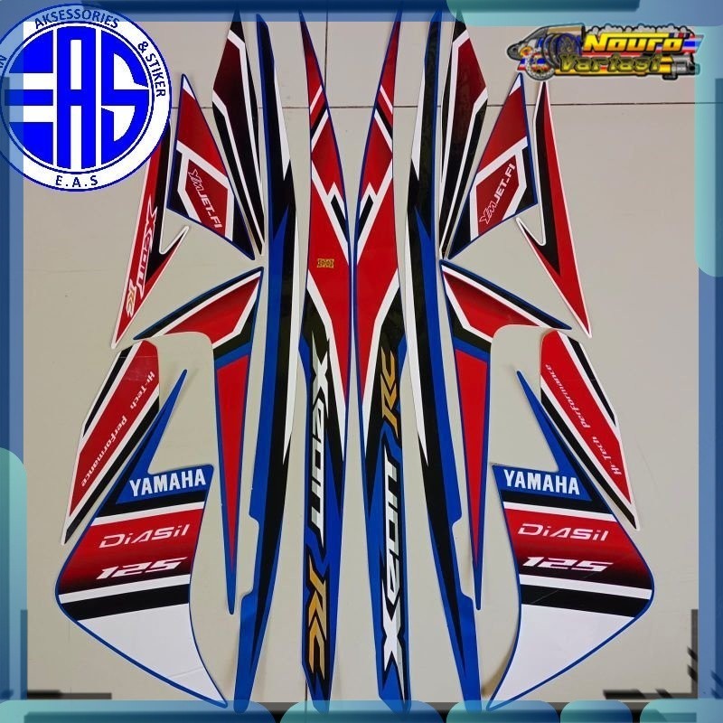 Stiker striping motor yamaha xeon rc 125 2013 biru putih  standar  bagus
