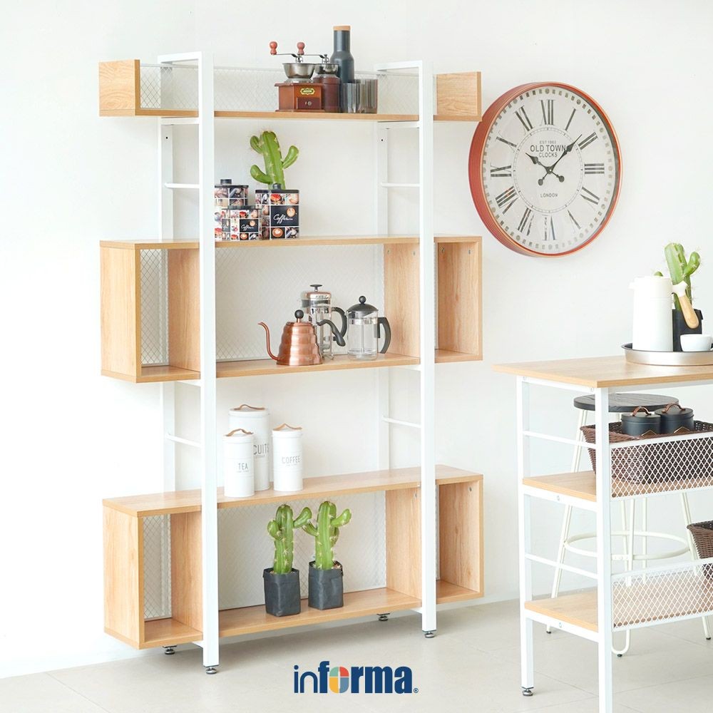 Informa Macy 120 cm Rak Metal 3 Tingkat - Cokelat Kayu Storage Rack Metal Tempat Penyimpanan Serbagu