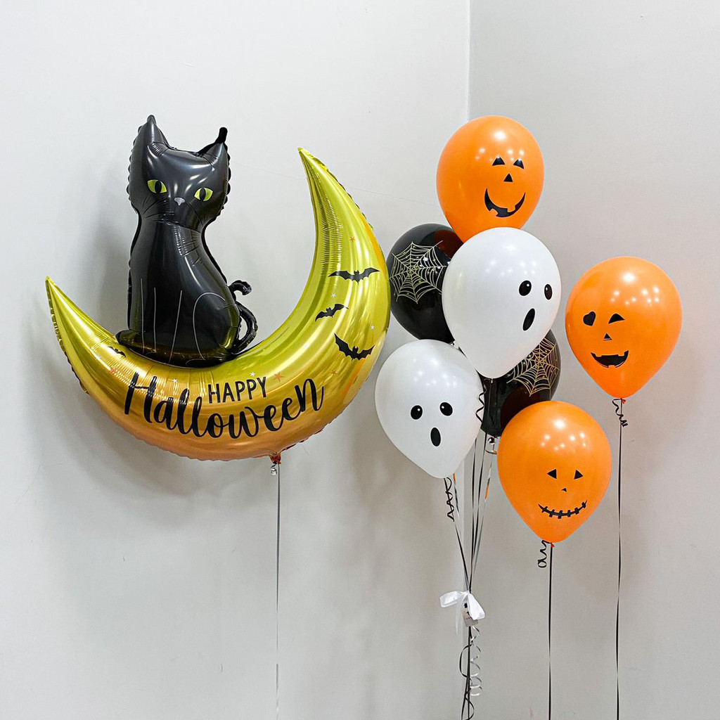 

1PC Halloween Standing Balloon Inflatable Moon Cat Witch Hat Ghost Candy Foil Ballons Happy Halloween Party Decoration Supplies