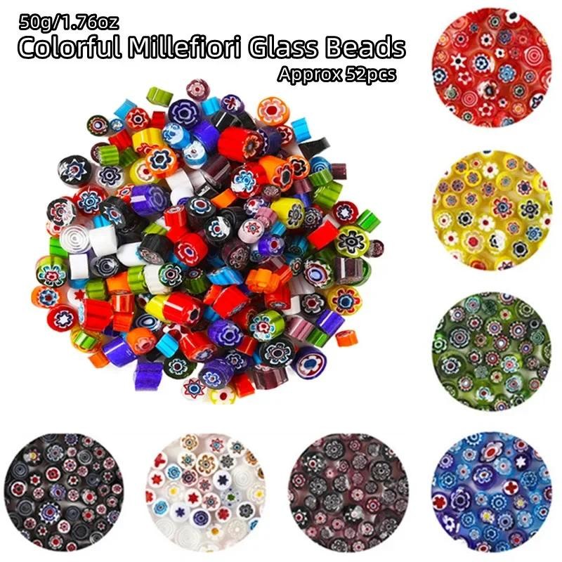 

50g/1.76oz(Approx 52pcs) Colorful Millefiori Glass Beads Mosaic Tiles Thousand Flower Beads Cylinder Shape DIY Crafts Material