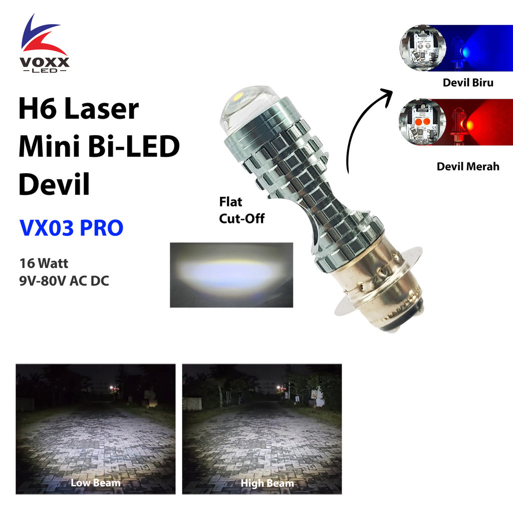 Lampu Motor VOXX LED Laser H6 BiLED Mini Cut-Off AC DC Kaki M5 Bebek 2 Warna + Devil