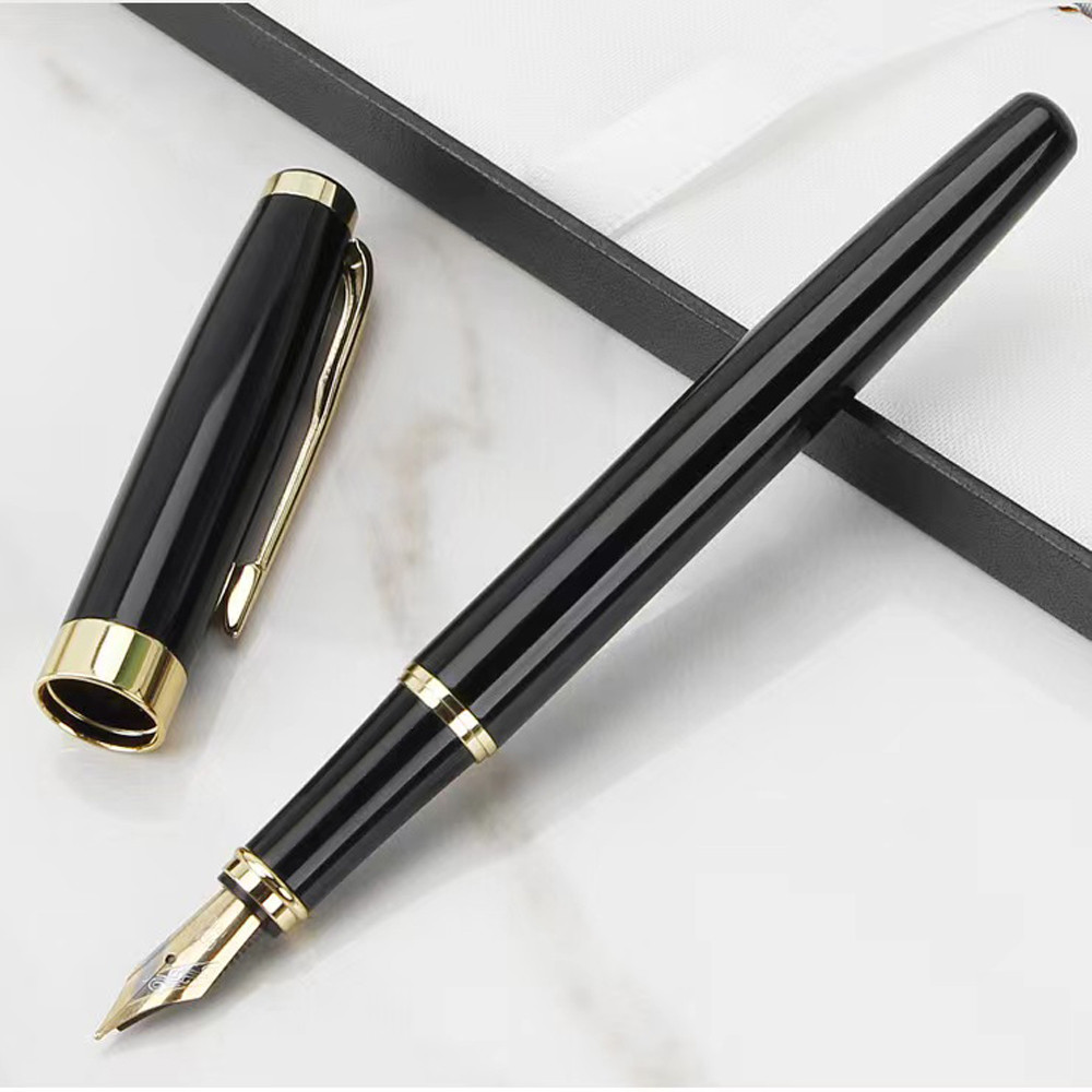 

High Quality Metal Fountain Pen Business Black Golden Student Stationery Office School Supplies Gift Ink Pens