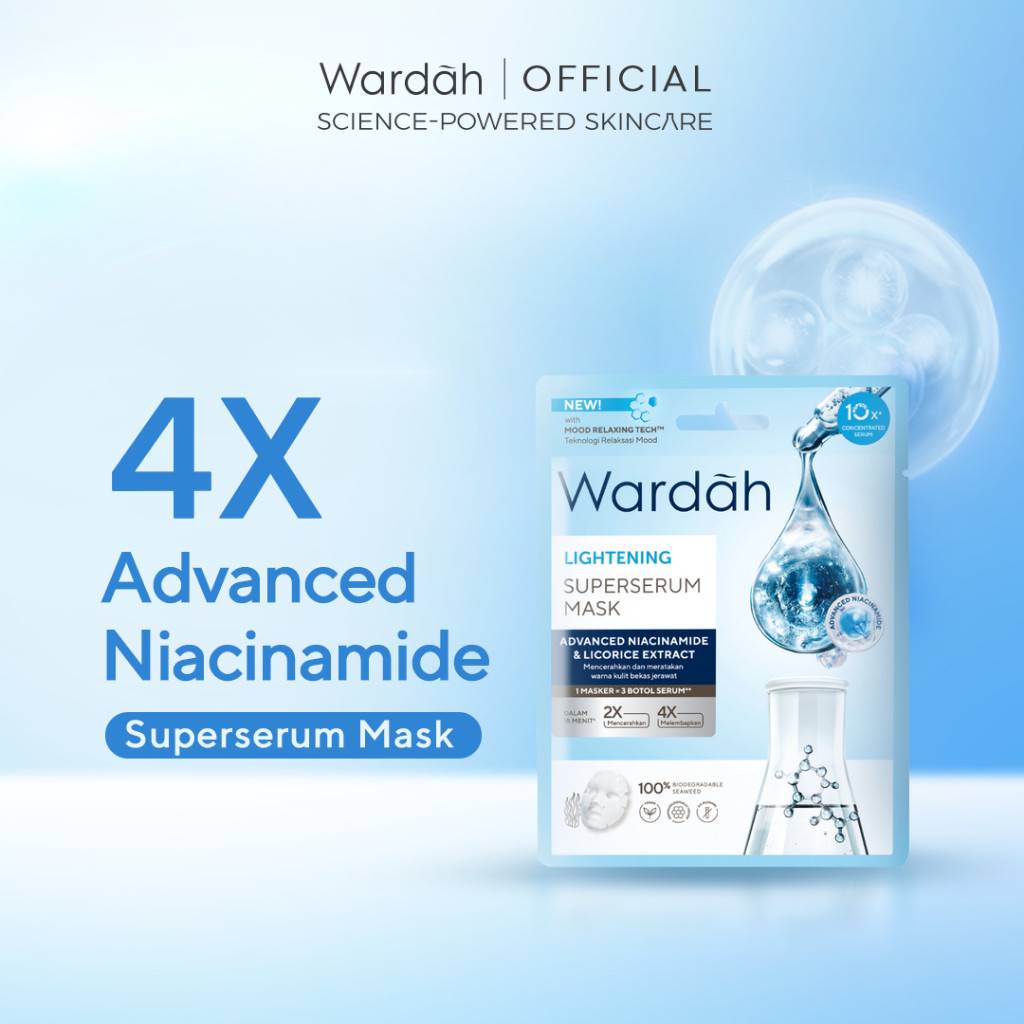 WARDAH Lightening SuperSerum Mask 20 ml - Masker Wajah dengan 4X Niacinamide ADV - Mencerahkan dan M