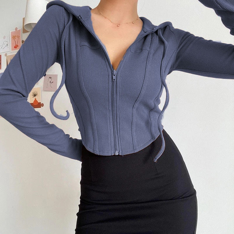 New LONG SLEEVE REINA HOODIE CROP TOP ZIPPER / JAKET ZIPPER