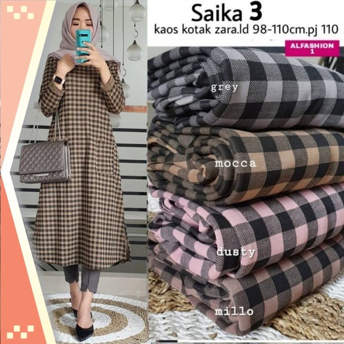 Promo Murah Pakaian Wanita Tunik Cantik PRemium / TUNIK WANITA REMAJA KOTAK ATASAN FLANEL KAOS LENGA