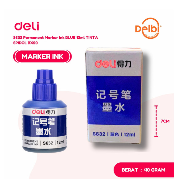 

Deli isi tinta spidol permanen isi ulang tinta permanent marker ink refill - ES632 S632 Permanent Marker Ink BLUE 12ml TINTA SPIDOL