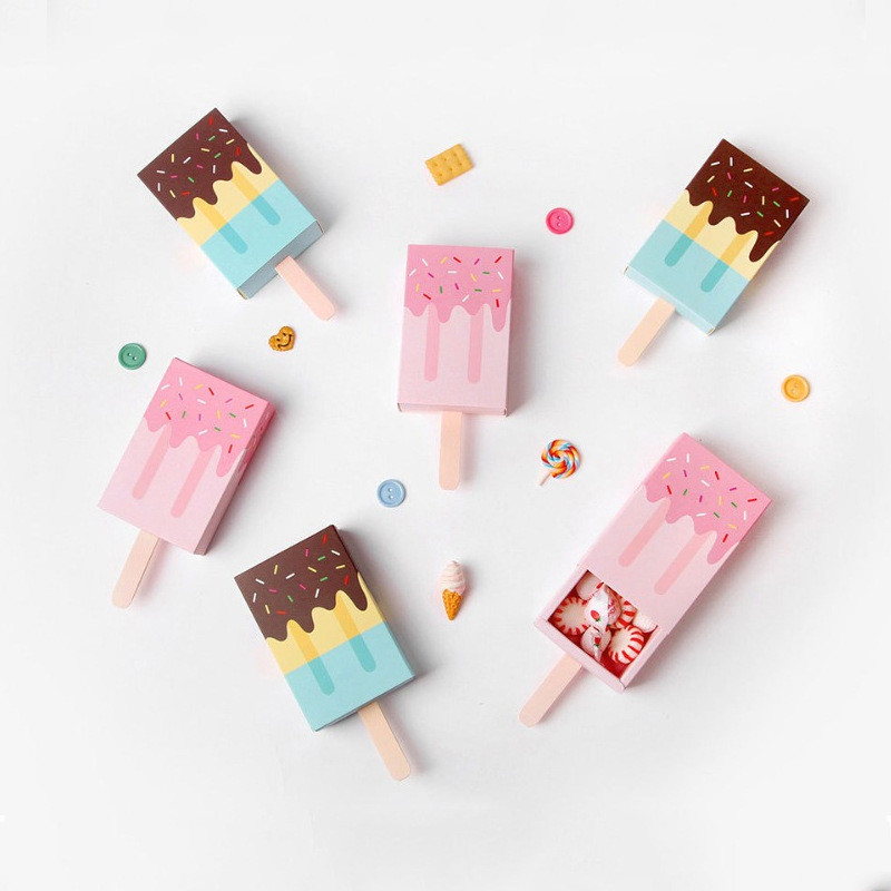 

Cartoon Icecream Shape Candy Boxes Pull-out Tray Kraft Paper Lollipop Box Gift Bags Party Favors Boxes Birthday Party Decor