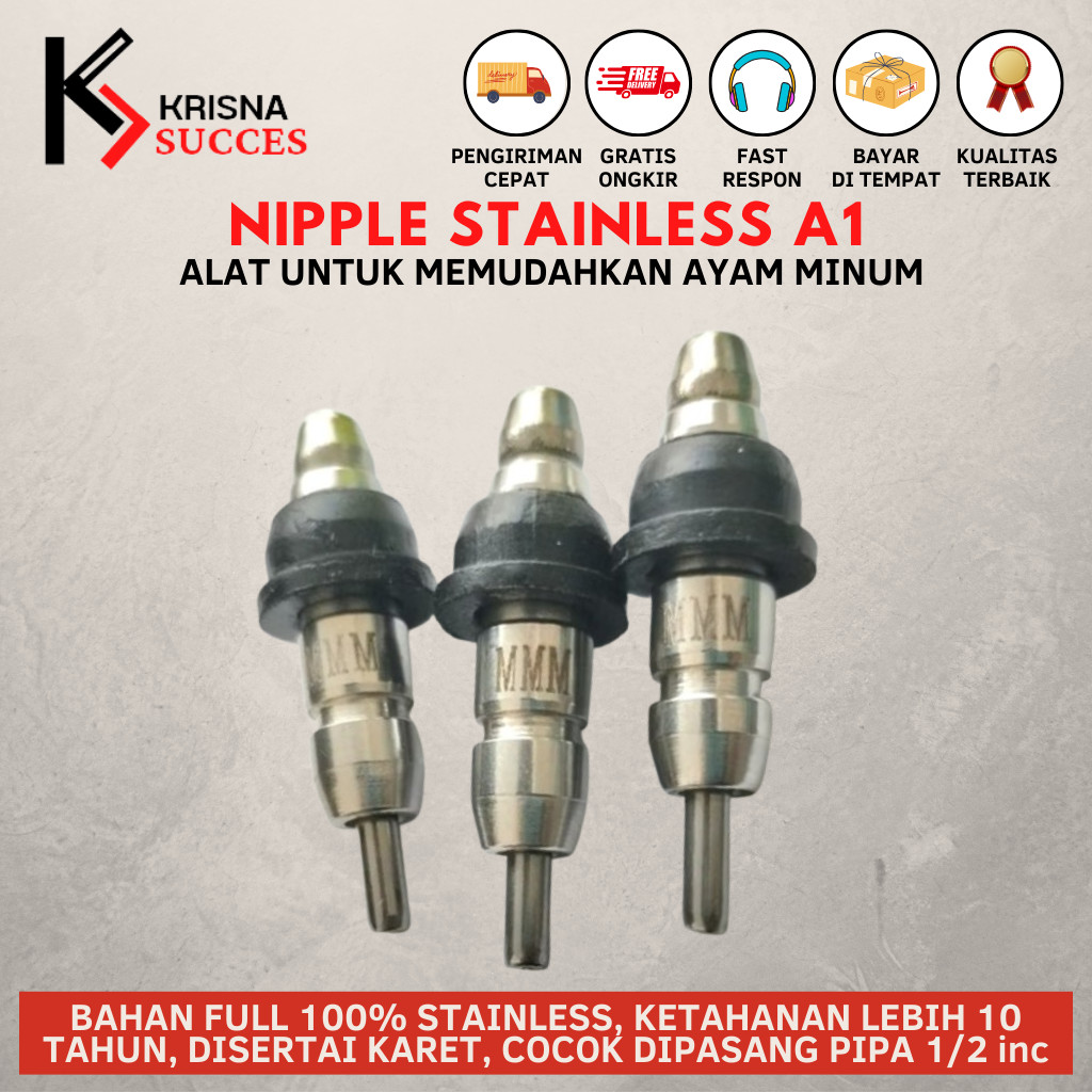 Nipel STAINLESS Nipel Nipple Nepel Niple Drinker, Tempat minum ayam petelur broiler puyuh, Nipel A9,