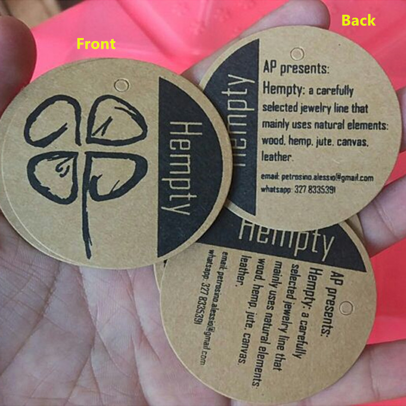 

500pcs Custom Retro brown round kraft paper tags 6 cm diameter clothing swing hang tag