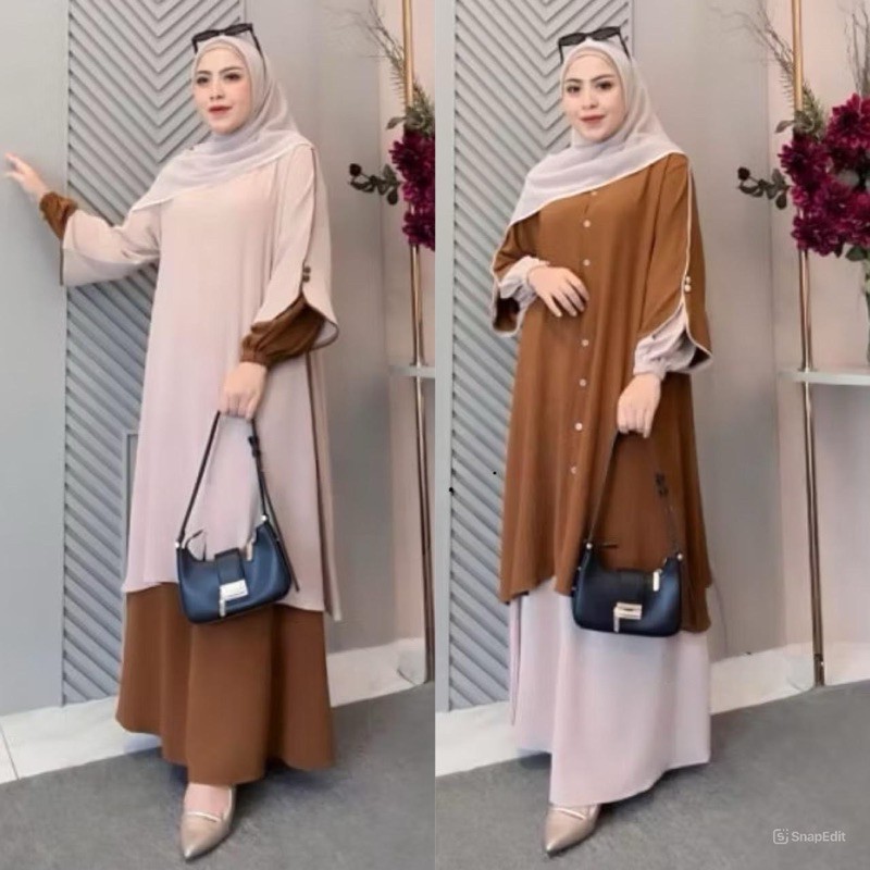 ONESET AZMIYA SETELAN TUNIK ROK SYAR’I MELAYU GAMIS MELAYU SET TUNIK /Terbaru
