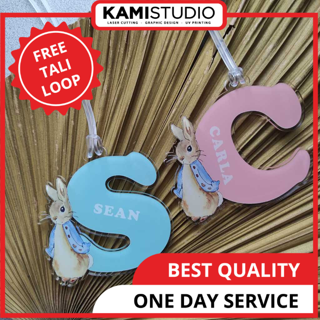 LUGGAGE TAG PRINTING INISIAL PETER RABBIT BLUE PINK / GANTUNGAN TAS /BAG TAG PRINTING INISIAL/PETER 