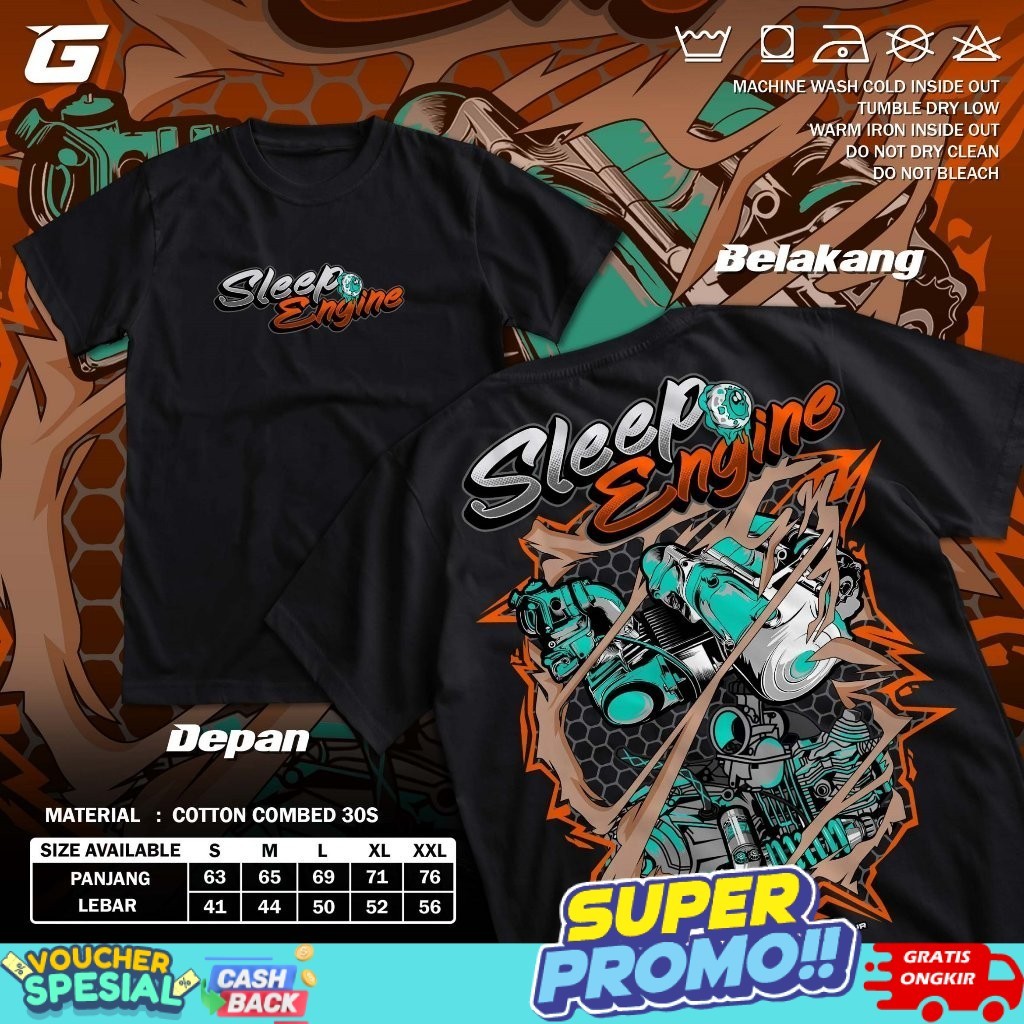 Kaos Racing Sleep Engine Baju Distro Motor Drag Balap Herex Mesin Knalpot Rangka Jupiter Z Fizr Kari