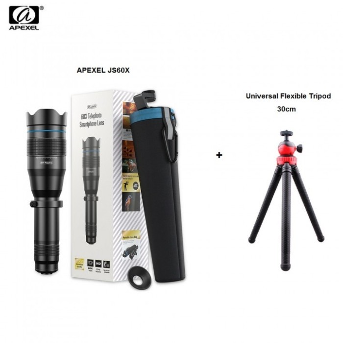 APEXEL APL-JS60X - 60X Telephoto Smartphone Lens FREE FLEXIBLE TRIPOD