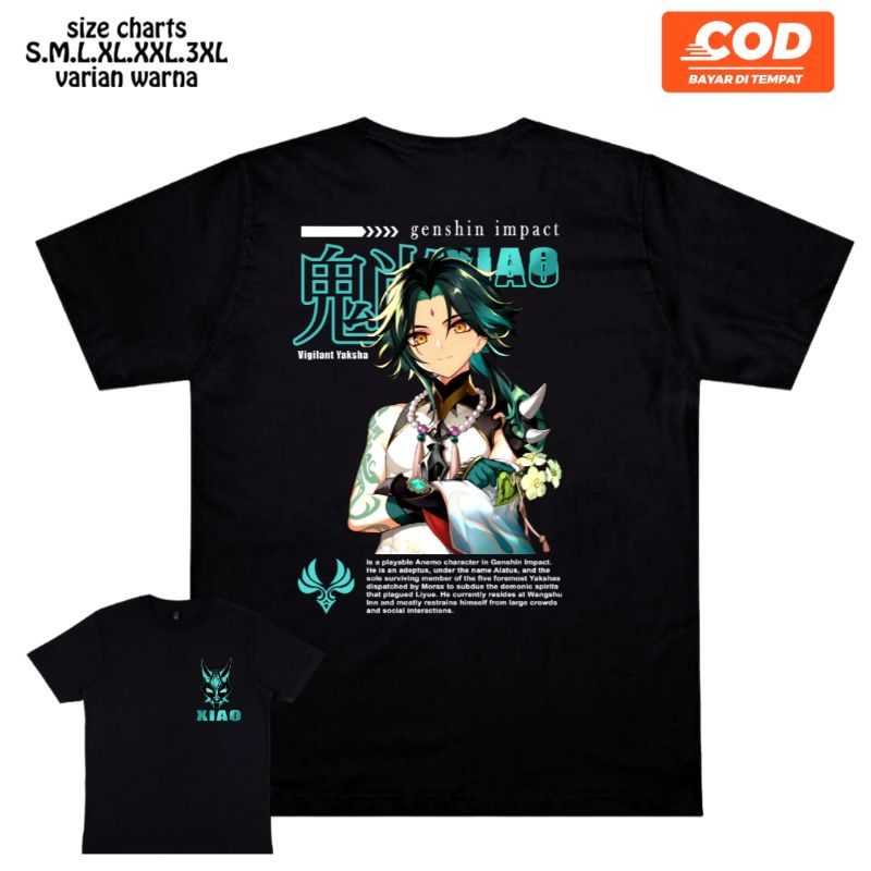 KAOS genshin impact XIAO belakang sablon besar