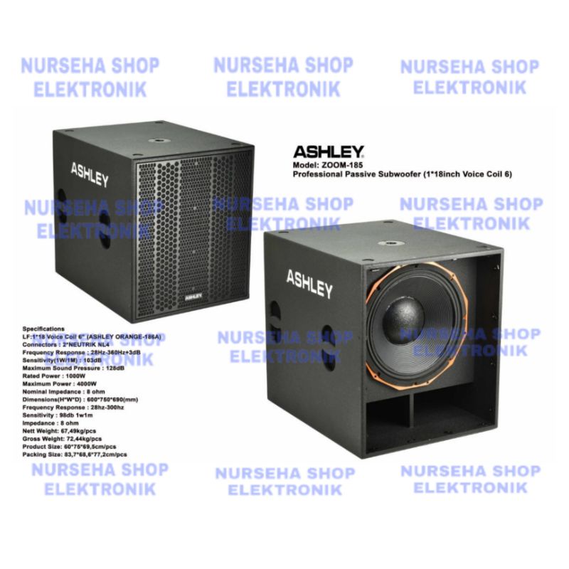 Subwoofer Pasif Ashley 18 inch ZOOM 185 original voice coil 6 inch