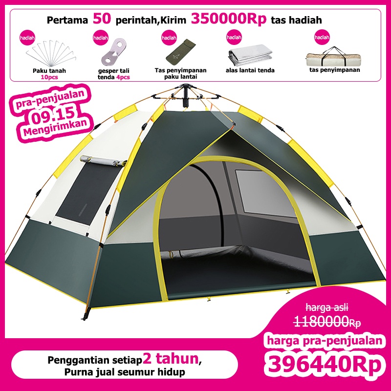 Tenda camping 4 orang tenda double layer tenda otomatis tenda camping 4 orang 2 pintu Tahan angin, t