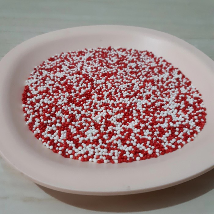 

Promo [ Best Seller ] sprinkle trimit pearls merah putih hiasan kue cupcakes red white 50gr