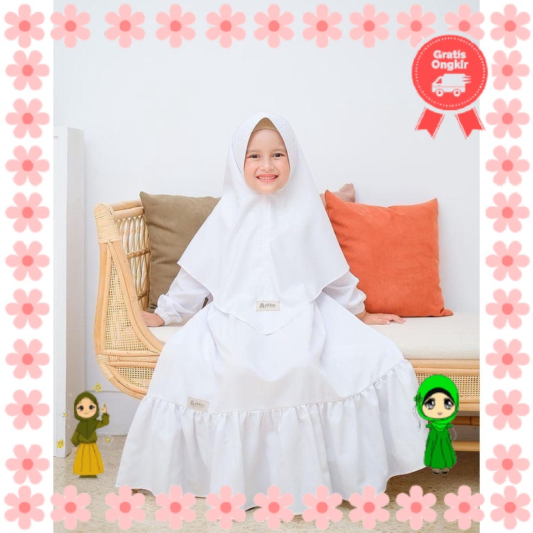 BAJU PANJANG & lONGGAR ANAK WANITA MOTIF POLOS CANTIK / gamis anak syari set hijab warna putih gamis