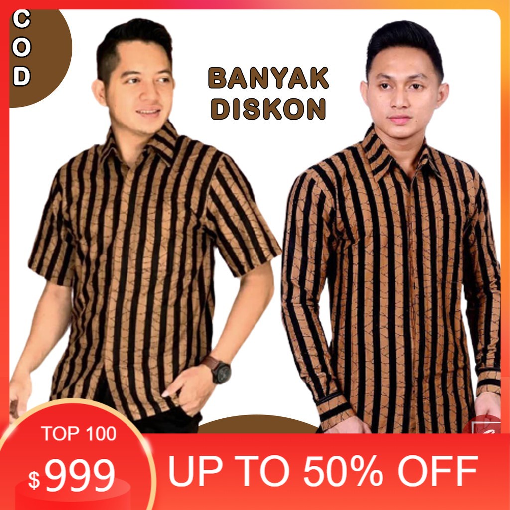 Kemeja Batik Pria Lurik Lengan Panjang Motif Lurik Hem Salur Lengan Pendek Baju Adat Jawa/ jokowi an
